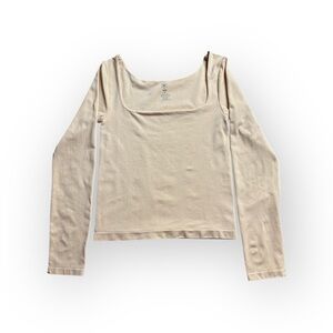 Aura Double Layer Square Neck Long Sleeve Top Beige M/L NWT